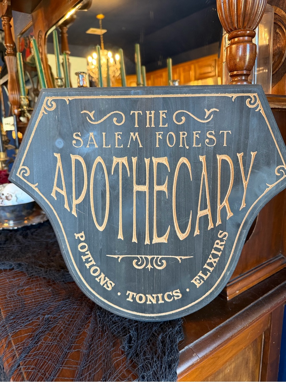Kirkland’s Halloween Salem Forest Wooden Apothecary Sign Carved Rustic Witchy